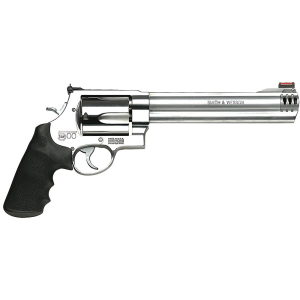 Smith & Wesson 163501 Model 500 500 S&W Mag Stainless Steel 8.38 in Threaded Barrel & 5rd Cylinder, Satin Stainless Steel X-Frame, Interchangeable HiViz Red Dot Front Sight & Compensator, Two Muzzle Brakes , Revolver