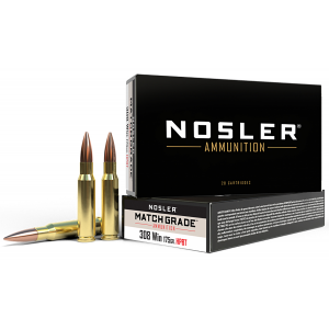 NOSLER 60072 Match Grade 308 Win 175 Gr Custom Competition Hollow Point Boat Tail 20 Per Box/ 10 Cs