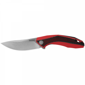 Kershaw Tumbler, Folding Knife, D2 Steel, Stonewashed, Plain, 3.25 in, Black/Red Handle 4038RD - Kershaw