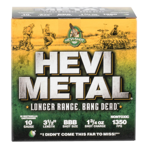 HEVI-Metal HS37508 HEVI-Metal Longer Range 10 Gauge 3.50 in 1 3/4 oz BBB Shot 25 Per Box/ 10 Cs - Hevishot