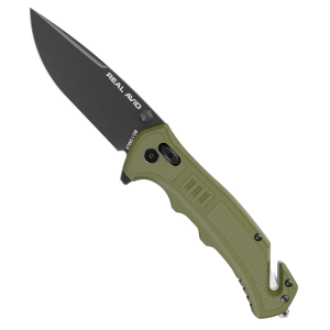 Real Avid RAV-4, Folding Knife, Plain Edge, Matte Finish, Black and Green, Glass Filled Nylon Handle, 3.25 in Blade Length, 7.75 in Overall Length, Axis Lock, Stainless Steel RAV-4