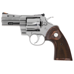 Colt Mfg PYTHONSP3WTS Python 38 Special or 357 Mag Caliber with 3in Vent Rib Barrel, 6rd Capacity Cylinder, Overall Semi-Bright Finish Stainless Steel  Walnut Target Grip