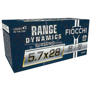 FIOCCHI 57sub62 Range Dynamics Subsonic 5.7x28mm 62gr Full Metal Jacket 50 Per Box/10 Case Centerfire, Handgun Ammunition