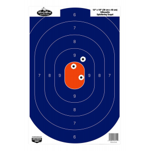 Birchwood Casey 35720 Dirty Bird Silhouette Tagboard Hanging Pistol 12 in x 18 in Blue/Orange White Impact Splatter 50 Per Pkg