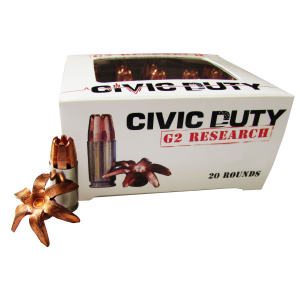 G2 Research G00617 Civic Duty 45acp+p 168gr Copper Expansion Projectile 20 Per Box/25 Case Centerfire, Handgun Ammunition
