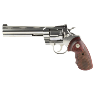 Colts Manufacturing Python, Revolver, Double Action, 357 Magnum, 6 in, Silver, Wood, 6 Rounds, 1:14, Colt Python 6 in Stainless Steel, Stainless Steel, Upgraded Snake ScaleWalnut Grips, Brass Bead Front Sight PYTHON-SP6WBB-TLS