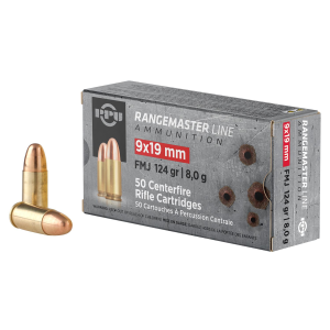 PPU PPRM9 Rangemaster 9mmLuger 124gr Full Metal Jacket 50 Per Box/20 Case Centerfire, Handgun Ammunition - Ppu