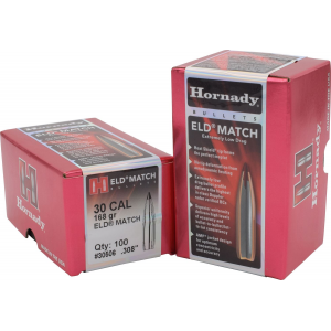 Hornady 30506 ELD Match 30 Cal .308 168 gr Extremely Low Drag Match 100 Per Box/ 15 Case