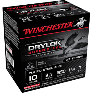 Winchester XSC10T Drylok Super Steel Magnum 10Gauge 3.50 in 1 5/8oz TShot 25 Per Box/10 Case, Shotgun Shells