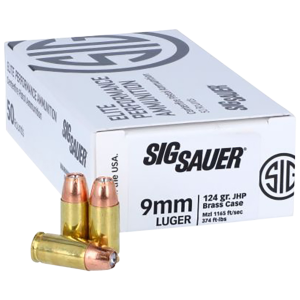 Sig Sauer E9MMJHP124-50 Elite V-Crown 9mm Luger 124 gr Jacketed Hollow Point (JHP) 50 Bx/ 20 Cs - Sig Sauer