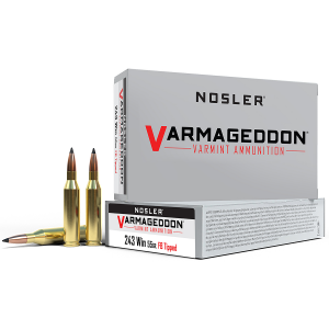 NOSLER 65165 Varmageddon 243 Win 55 Gr Flat Base Tipped 20 Per Box/ 10 Cs