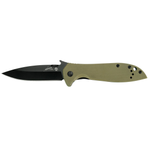 Kershaw Emerson CQC, 3.25 in Folding Knife, Spear Point, Plain Edge, G10 Coyote Brown Frame, 8CR13MOV/ Black Oxide Finish, Wave/Dual Thumb Disc/Pocket Clip 6054BRNBLK