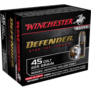 Winchester Ammo S45CPDB Defender 45 Colt 225 gr Bonded Jacket Hollow Point 20 Per Box/ 10 Case