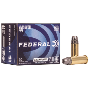 Federal C44SA Champion Training 44S&W Spl 200gr Semi Wadcutter Hollow Point 20 Per Box/25 Case Centerfire, Handgun Ammunition