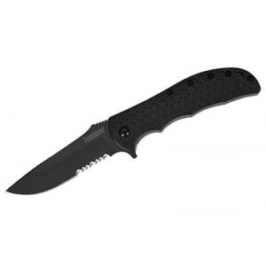 Kershaw Volt II, 3.125 in Folding Knife, Assisted, Drop Point, Combo Edge, 8CR13MOV, Black Oxide Coating, Black Nylon, Thumb Stud, Flipper, Pocket Clip 3650CKTST