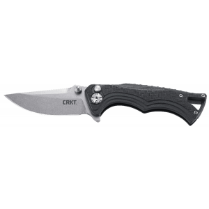 CRKT 5220 BT Fighter Compact Compact 2.86 in Folding Plain Stonewashed 8Cr13MoV SS Blade, Black GRN Handle, Includes Pocket Clip - Columbia River