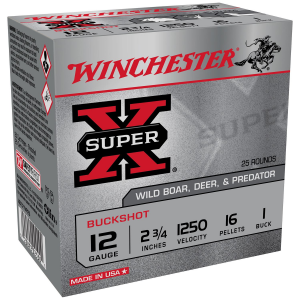 Winchester Ammo XB121VP25 Super X 12 Gauge 2.75 in 16 Pellets 1 Buck Shot 25 Bx/ 10 Case Value Pack