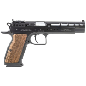 Tanfoglio IFG TFGOLDM9 Gold Match 9mm Luger Caliber with 6 in Barrel, 16+1 Capacity, Overall Matte Black Finish Steel Beavertail Frame, Ported Slide & Wood Grip, Pistol - Ifg
