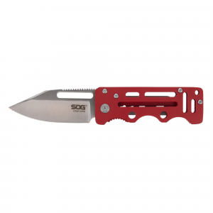 SOG Knives & Tools Cash Card, Folding Knife, 2.75 in, Silver, Clip Point Straight Edge, Stainless Steel Handle, Red, Stonewashed Finish, 8Cr13MoV Construction SOG-EZ2-CP
