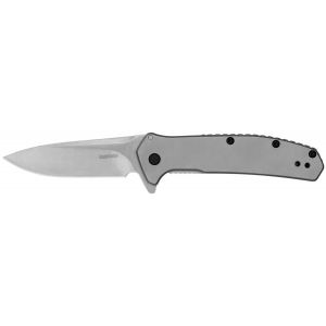Kershaw Outcome 2.80 in Folding Clip Point Plain Stonewashed 8Cr13MoV SS Blade/Bead Blasted Stainless Steel Handle Includes Pocket Clip