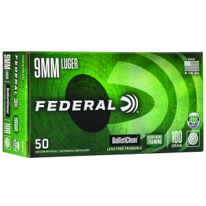 FEDERAL Bc9nt3 Ballisticlean Reduced Hazard Training 9mm Luger 100 Gr Lead Free Frangible 50 Per Box/ 20 Cs