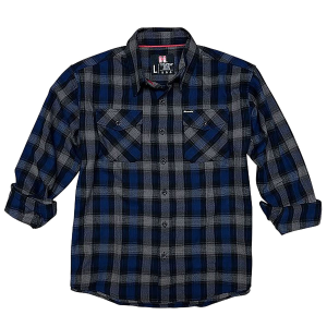 Hornady Gear 32204 Flannel Shirt XL Navy/Black/Gray\t Cotton/Polyester\t Relaxed Fit Button Up