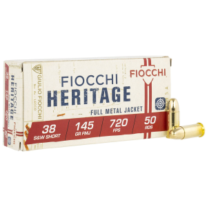 Fiocchi 38SWSHA Heritage 38S&WShort 145gr Full Metal Jacket 50 Per Box/20 Case Centerfire, Handgun Ammunition