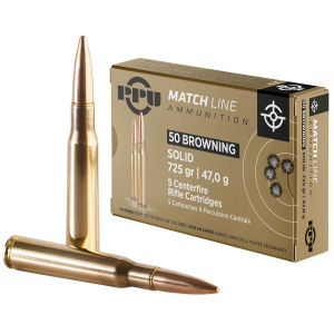 PPU Ppm50 Match 50bmg 725gr Full Metal Jacket Solid 5 Per Box/20 Case Centerfire, Rifle Ammunition