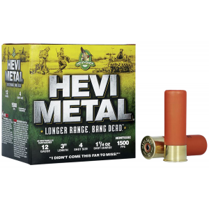 HEVI-METAL Hs38004 HEVI-METAL Longer Range 12 Gauge 3 In 1 1/4 Oz 4 Shot 25 Per Box/ 10 Cs