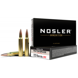 NOSLER 60023 Match Grade 223 Rem 69 Gr Custom Competition Hollow Point Boat Tail 20 Per Box/ 20 Cs