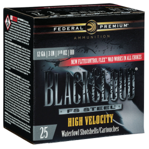 FEDERAL Pwbxh143bb Black Cloud Fs High Velocity 12 Gauge 3 In 1 1/8 Oz Bb Shot 25 Per Box/ 10 Cs