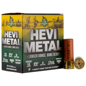 HEVI-METAL Hs38702 HEVI-METAL Longer Range 12 Gauge 2.75 In 1 1/8 Oz 2 Shot 25 Per Box/ 10 Cs