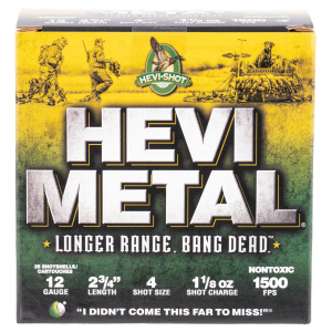 HEVI-METAL Hs38704 HEVI-METAL Longer Range 12 Gauge 2.75 In 1 1/8 Oz 4 Shot 25 Per Box/ 10 Cs
