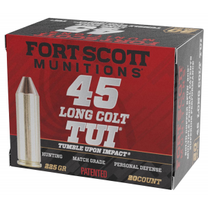 Fort Scott Munitions 45LC225SCV Tumble Upon Impact (TUI) 45 Long Colt 225 gr Solid Copper Spun 20 Per Box/ 25 Cs