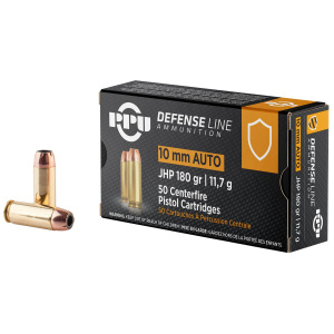 PPU PPD10 Defense 10mmAuto 180gr Jacketed Hollow Point 50 Per Box/10 Case Centerfire, Handgun Ammunition - Ppu