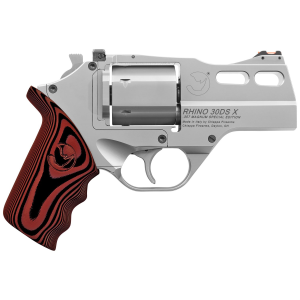 Chiappa Firearms Rhino, Revolver, Double Action/Single Action, 357 Magnum/38 Special, 3 in Barrel, Alloy, Stainless Finish, Silver, Wood Grips, Fiber Optic Front Sight, Adjustable Rear Sight, 6 Rounds 340.308 - Chiappa Firearms