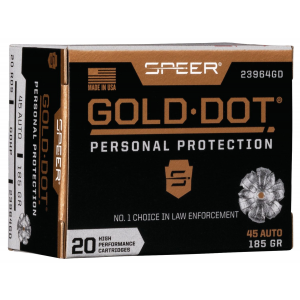 Speer 23964GD Gold Dot Personal Protection 45 ACP 185 gr Hollow Point 20 Per Box/ 10 Case