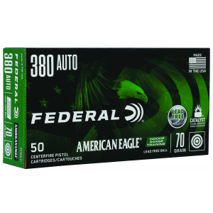 FEDERAL Ae380lf1 American Eagle Indoor Range Training 380 Acp 70 Gr Lead Free Irt 50 Per Box/ 10 Cs