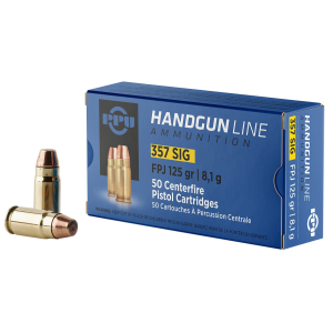 PPU PPH357S 357Sig 125gr Flat Point Jacketed 50 Per Box/20 Case Centerfire, Handgun Ammunition - Ppu