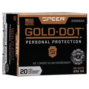 Speer 23966GD Gold Dot Personal Protection 45 ACP 230 gr Hollow Point 20 Per Box/ 10 Case