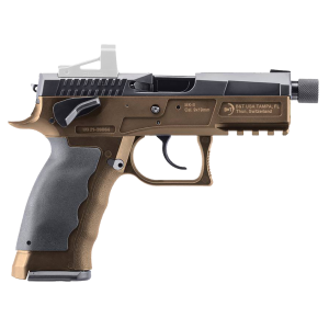 BT Firearms 510001 MKII DA/SA 9mm Luger 17+1 4.30in Threaded, Coyote Tan Picatinny Rail Frame, Black Shield RMS Cut Slide Rubber Grip