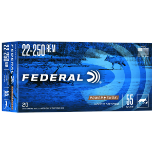 FEDERAL 22250a Power-shok 22-250 Rem 55 Gr Jacketed Soft Point 20 Per Box/ 10 Cs