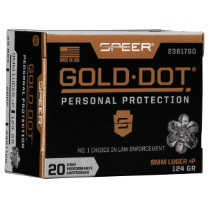 Speer 23617GD Gold Dot Personal Protection 9mm Luger +P 124 gr Hollow Point 20 Per Box/ 10 Case