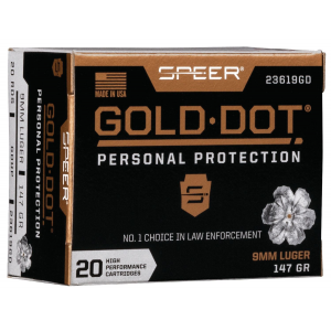 Speer 23619GD Gold Dot Personal Protection 9mm Luger 147 gr Hollow Point 20 Per Box/ 10 Case