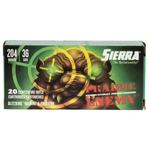 SIERRA A103611 Prairie Enemy 204 Ruger 36 Gr SIERRA Blitzking 20 Per Box/ 10 Case