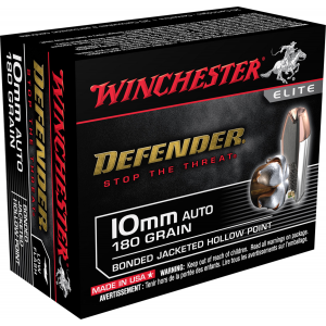 WINCHESTER Ammo S10mmpdb Defender 10mm Auto 180 Gr Bonded Jacket Hollow Point 20 Per Box/ 10 Case