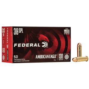FEDERAL Ae38k American Eagle 38special 130gr Full Metal Jacket 50 Per Box/20 Case Centerfire, Handgun Ammunition