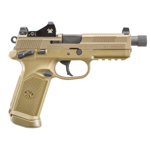 FN 66100866 FNX Tactical 45 ACP 5.30in Threaded Barrel 15+1, Flat Dark Earth Polymer Frame With Mounting Rail, Optic Cut FDE Stainless Steel Slide, Manual Safety, Includes Viper Red Dot - Fn Herstal