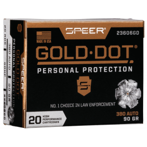 SPEER 23606gd Gold Dot Personal Protection 380 Acp 90 Gr Hollow Point 20 Per Box/ 10 Case