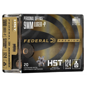 Federal P9HST3S Premium Personal Defense 9mm Luger +P 124 gr HST Jacketed Hollow Point 20 Per Box/ 10 Cs